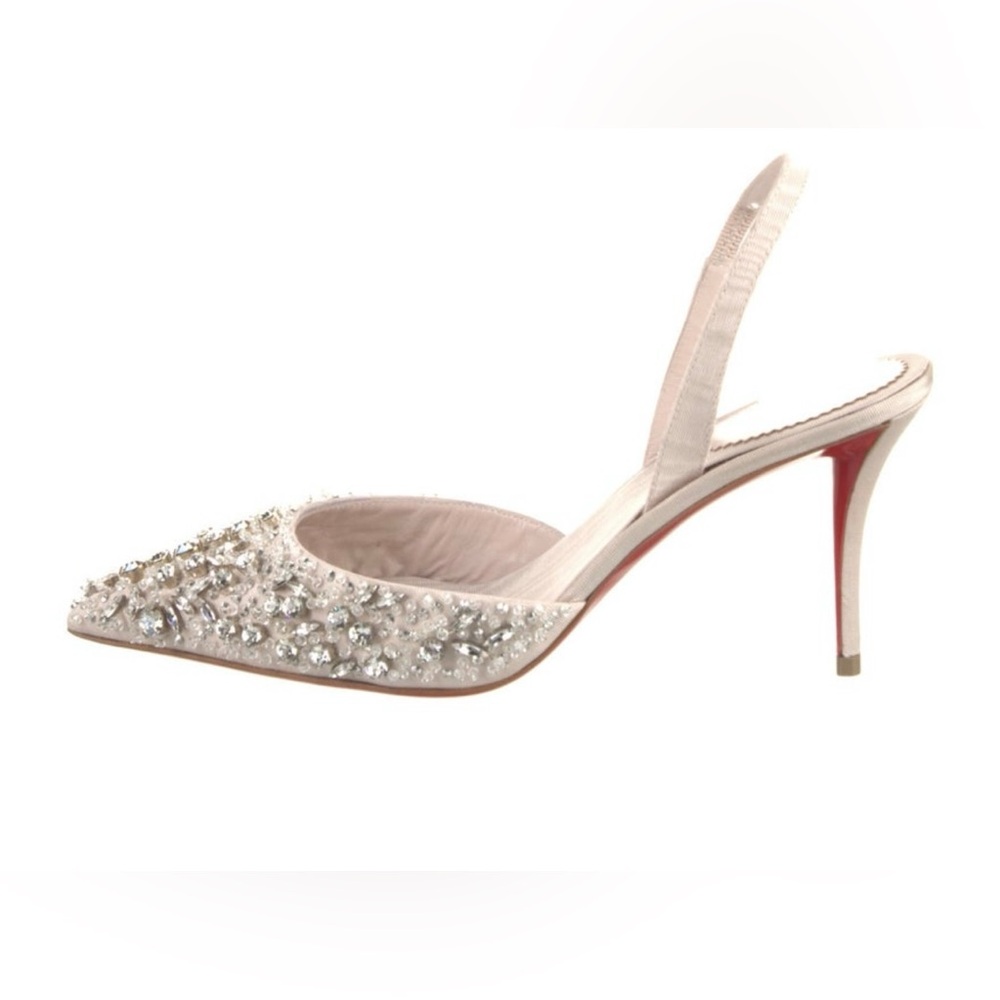 Christian Louboutin Queenissima Queen Slingback Pumps cream Satin & Crystal